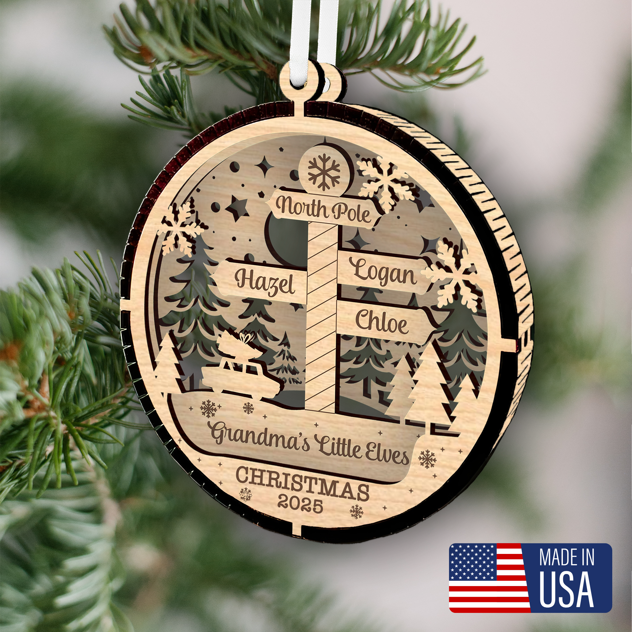 Grandmas Little Elves North Pole Ornament