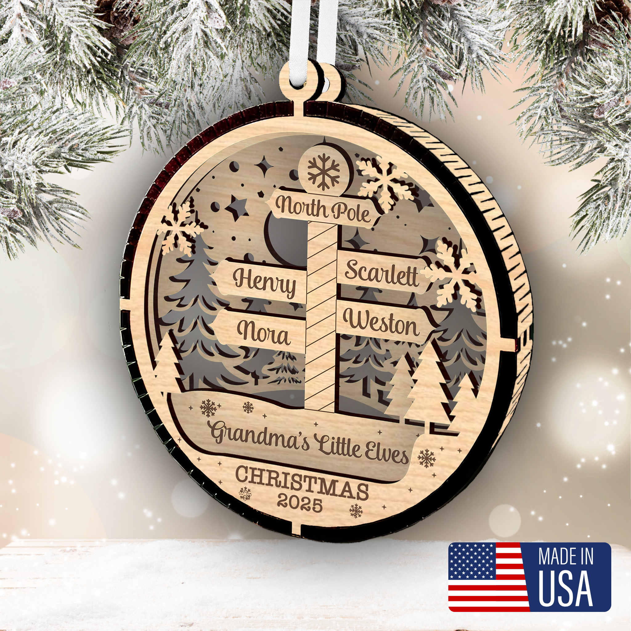 Grandmas Little Elves North Pole Ornament