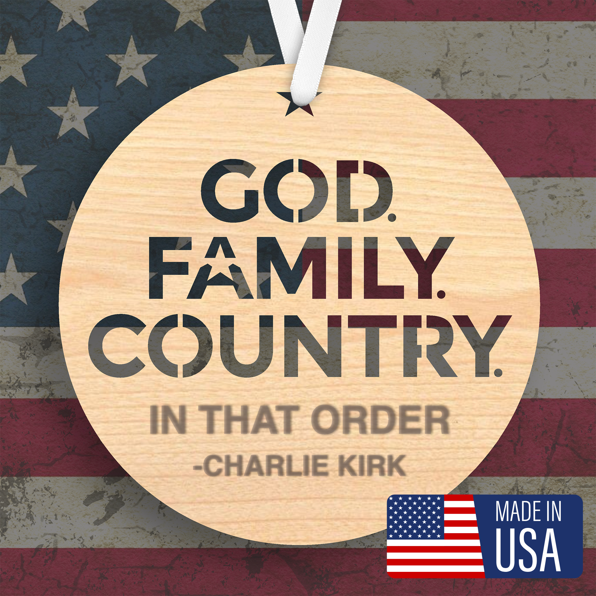 Honor & Light: “God, Family, Country” Charlie Kirk Tribute Ornament