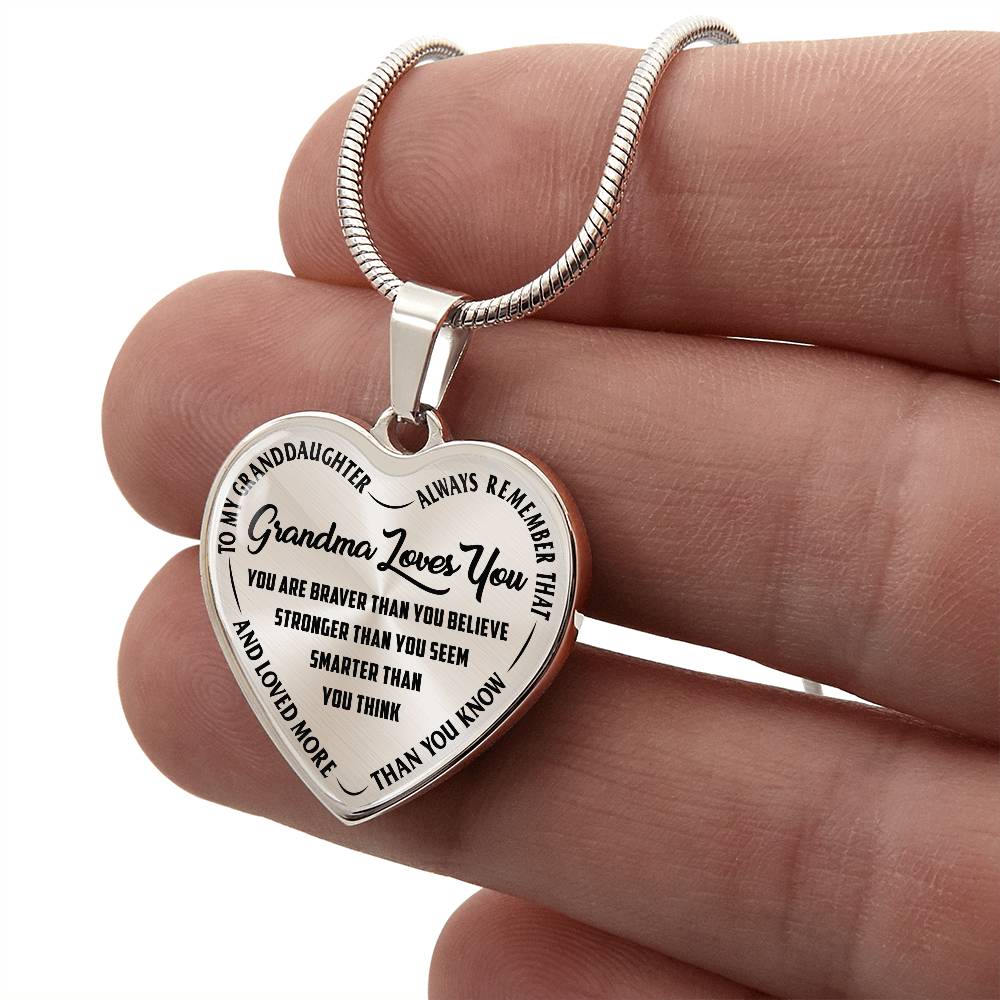 To My Granddaughter - Grandma Loves You - Heart Necklace - PRICE INCLUDES FREE SHIPPING