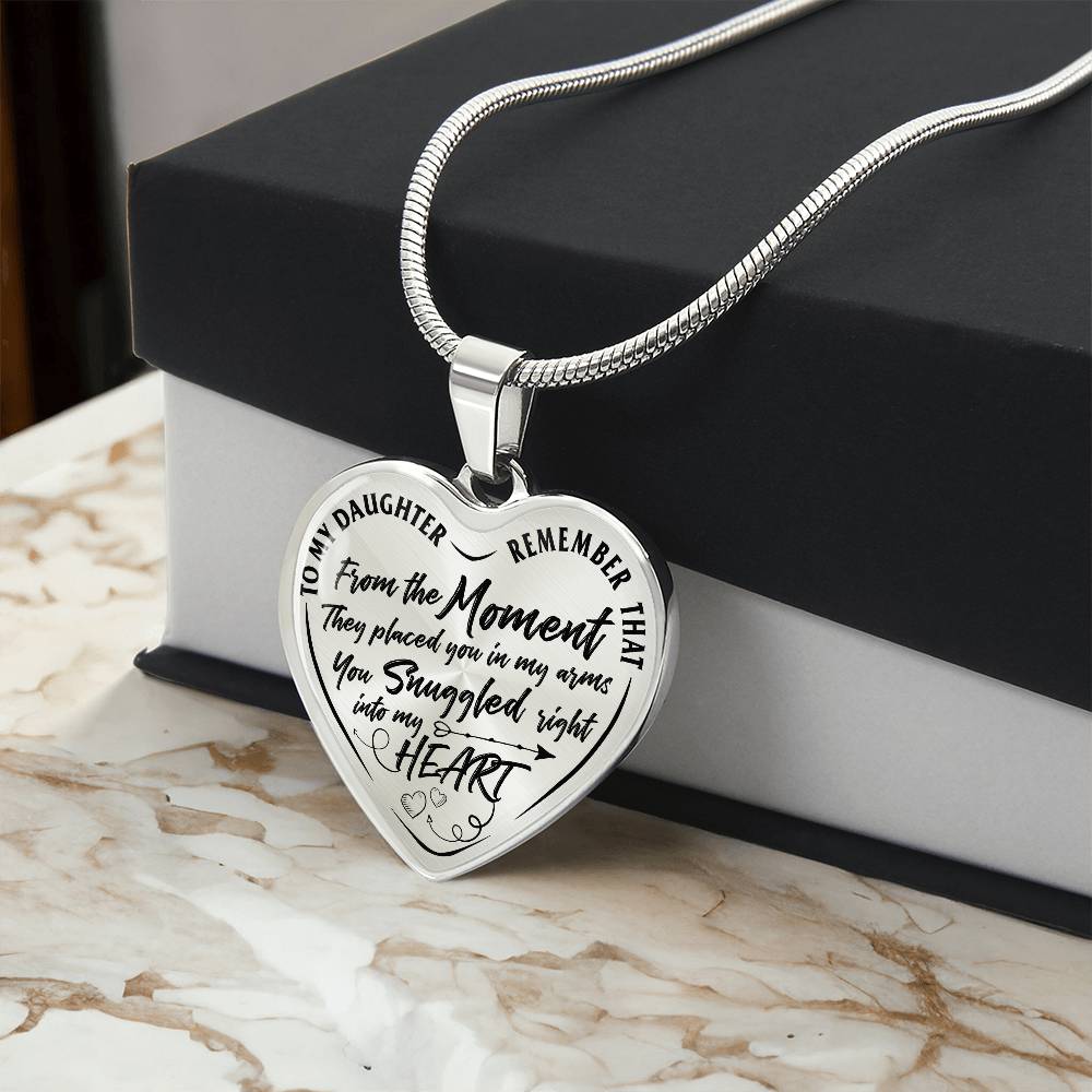 To My Daughter - You Snuggled Right Into My Heart - Heart Necklace - PRICE INCLUDES FREE SHIPPING