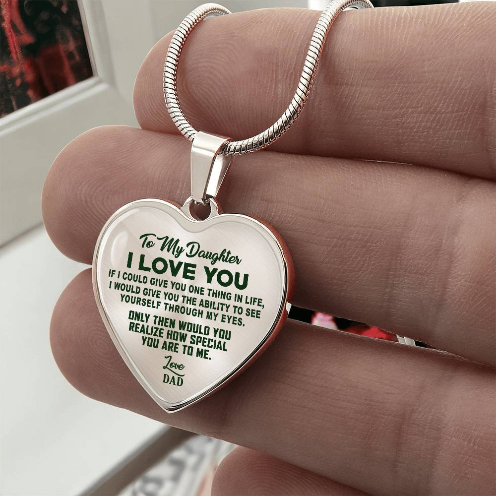 To My Daughter - I Love You Green - Heart Necklace - PRICE INCLUDES FREE SHIPPING