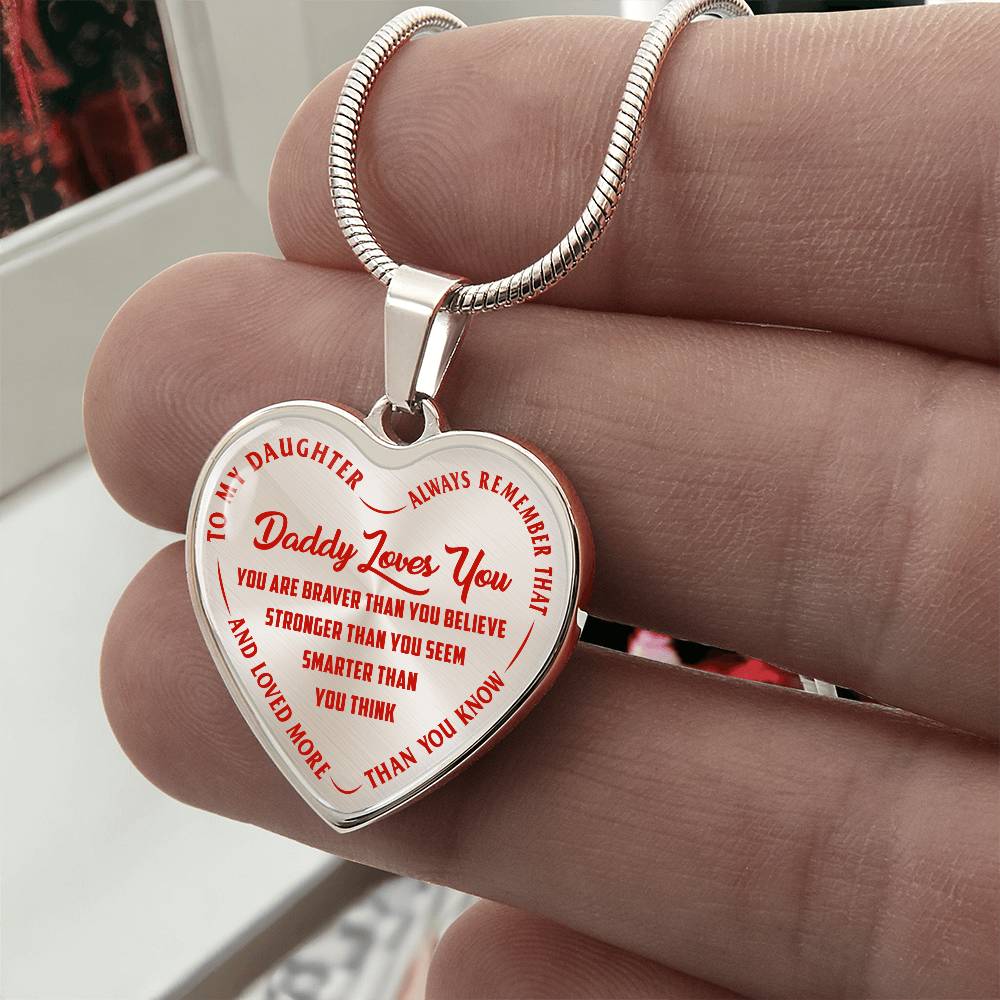 To My Daughter - Daddy Loves You Red - Heart Necklace - PRICE INCLUDES FREE SHIPPING