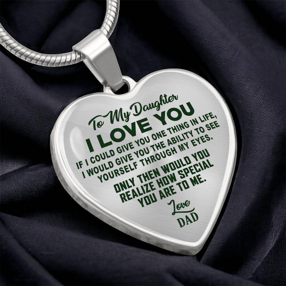 To My Daughter - I Love You Green - Heart Necklace - PRICE INCLUDES FREE SHIPPING