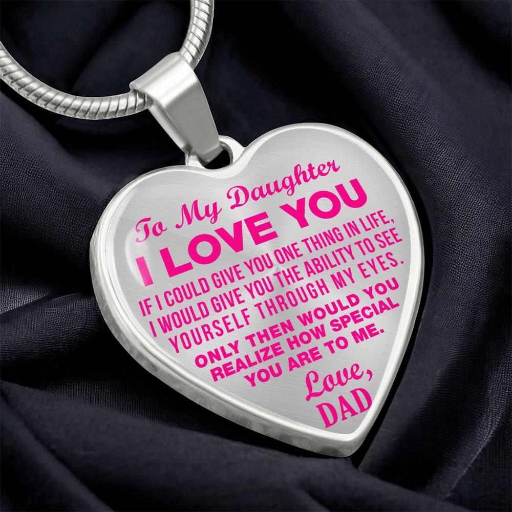 To My Daughter - I Love You Pink- Heart Necklace - PRICE INCLUDES FREE SHIPPING