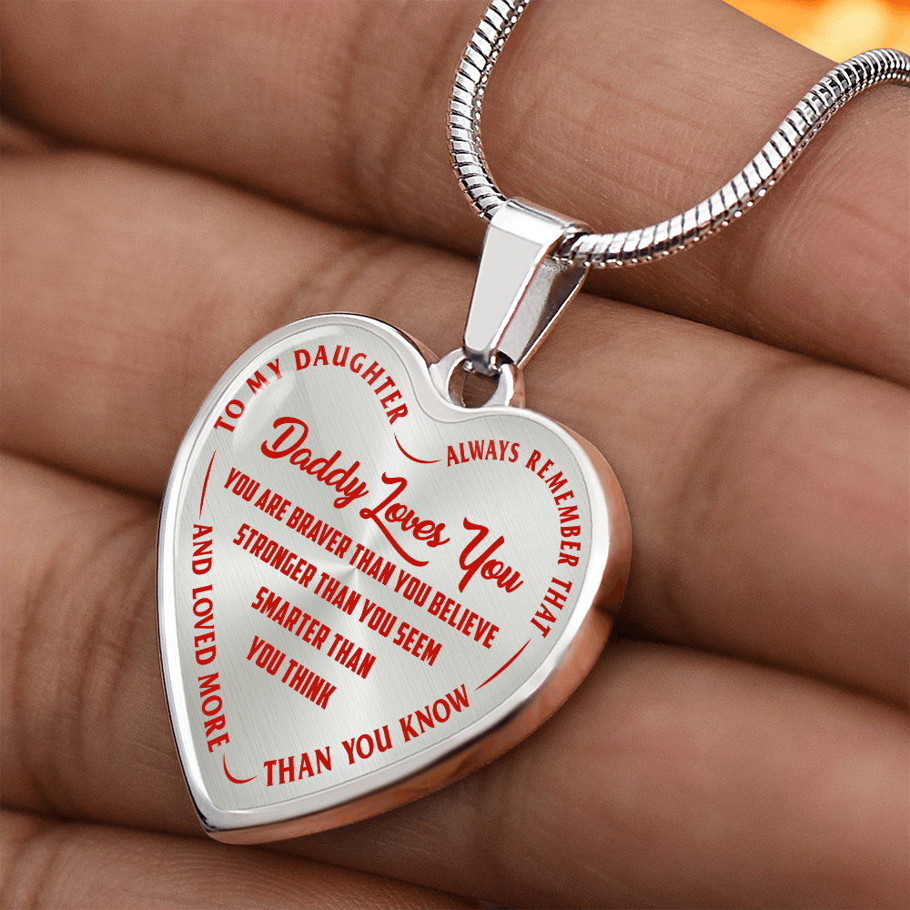 To My Daughter - Daddy Loves You Red - Heart Necklace - PRICE INCLUDES FREE SHIPPING
