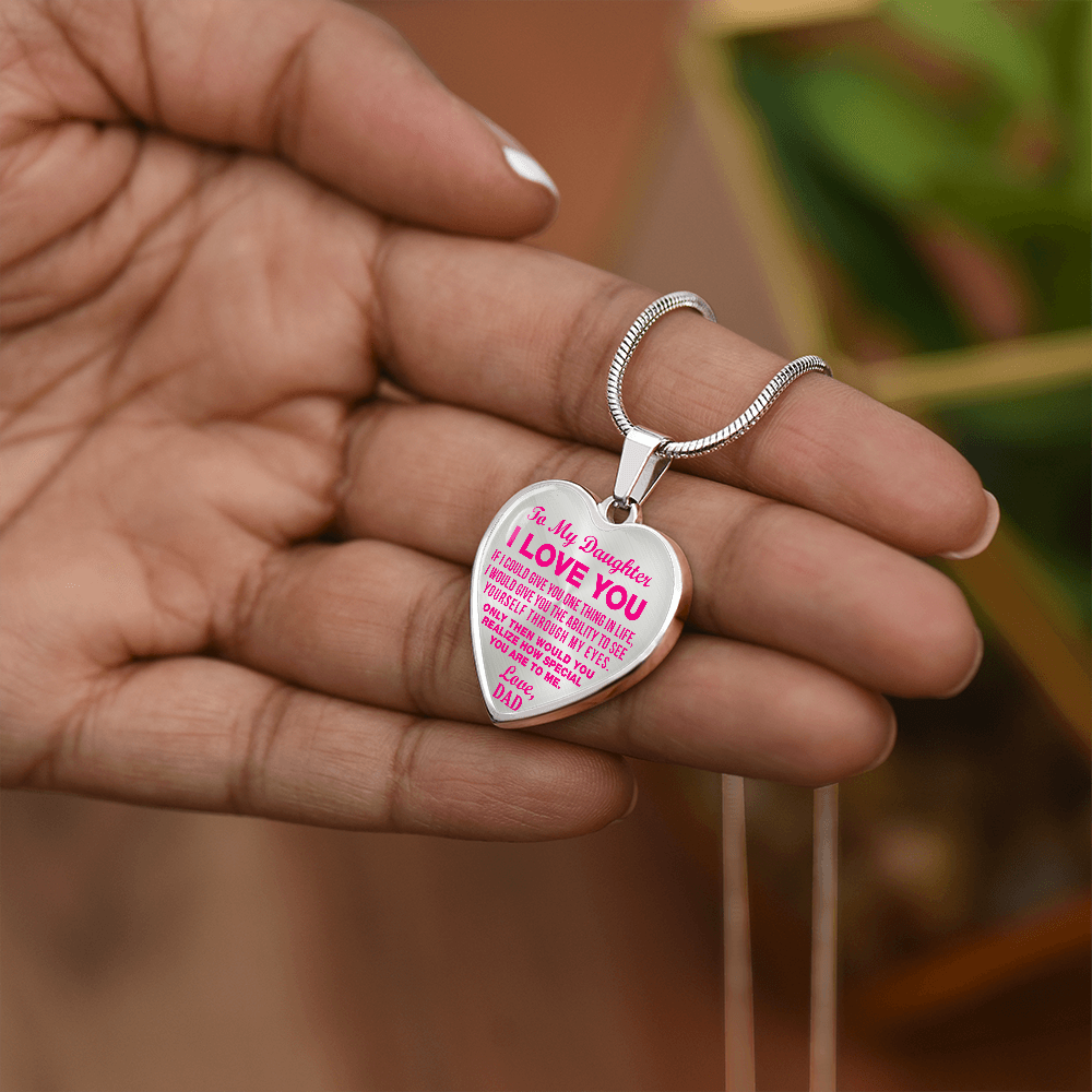 To My Daughter - I Love You Pink- Heart Necklace - PRICE INCLUDES FREE SHIPPING