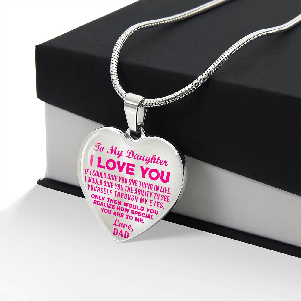 To My Daughter - I Love You Pink- Heart Necklace - PRICE INCLUDES FREE SHIPPING