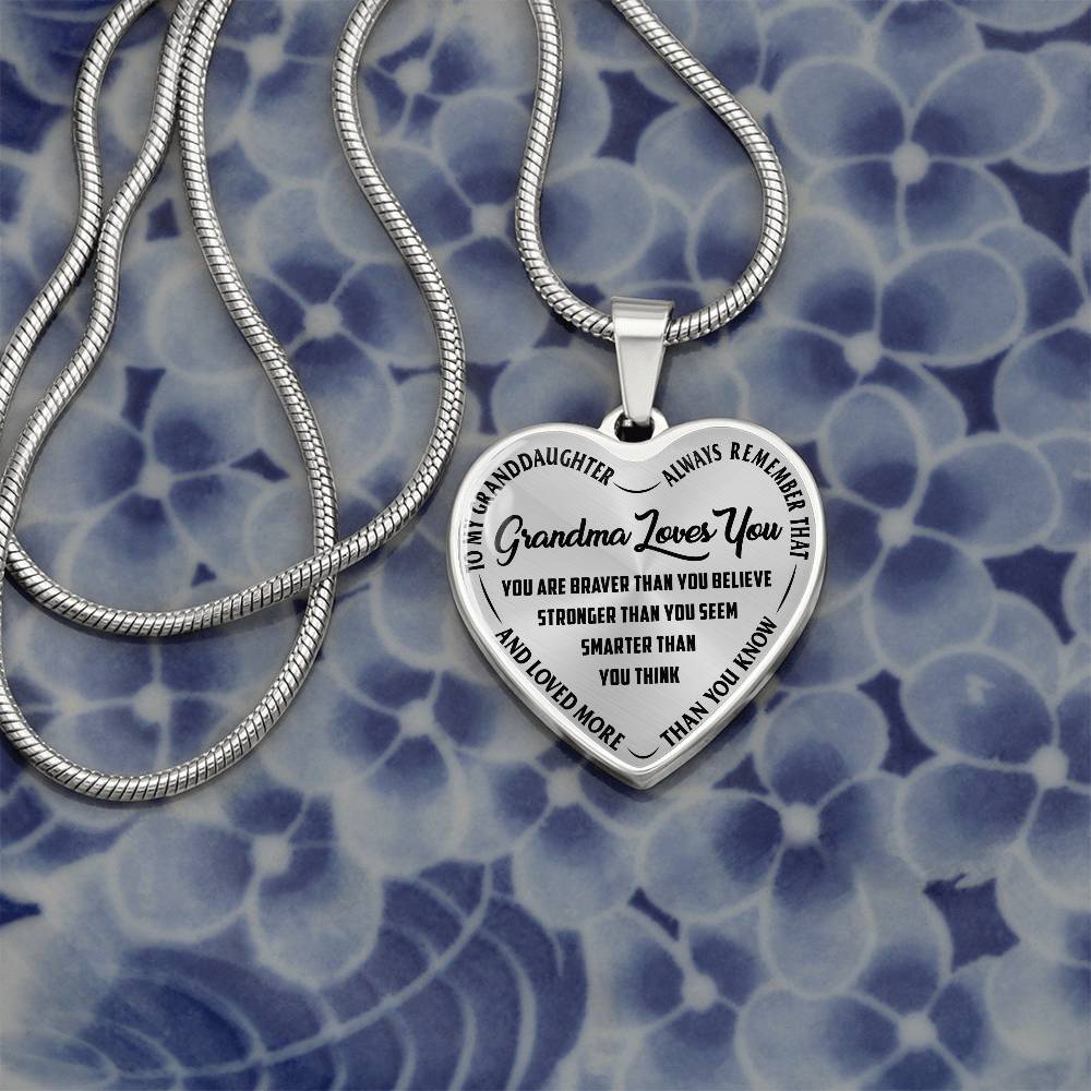 To My Granddaughter - Grandma Loves You - Heart Necklace - PRICE INCLUDES FREE SHIPPING