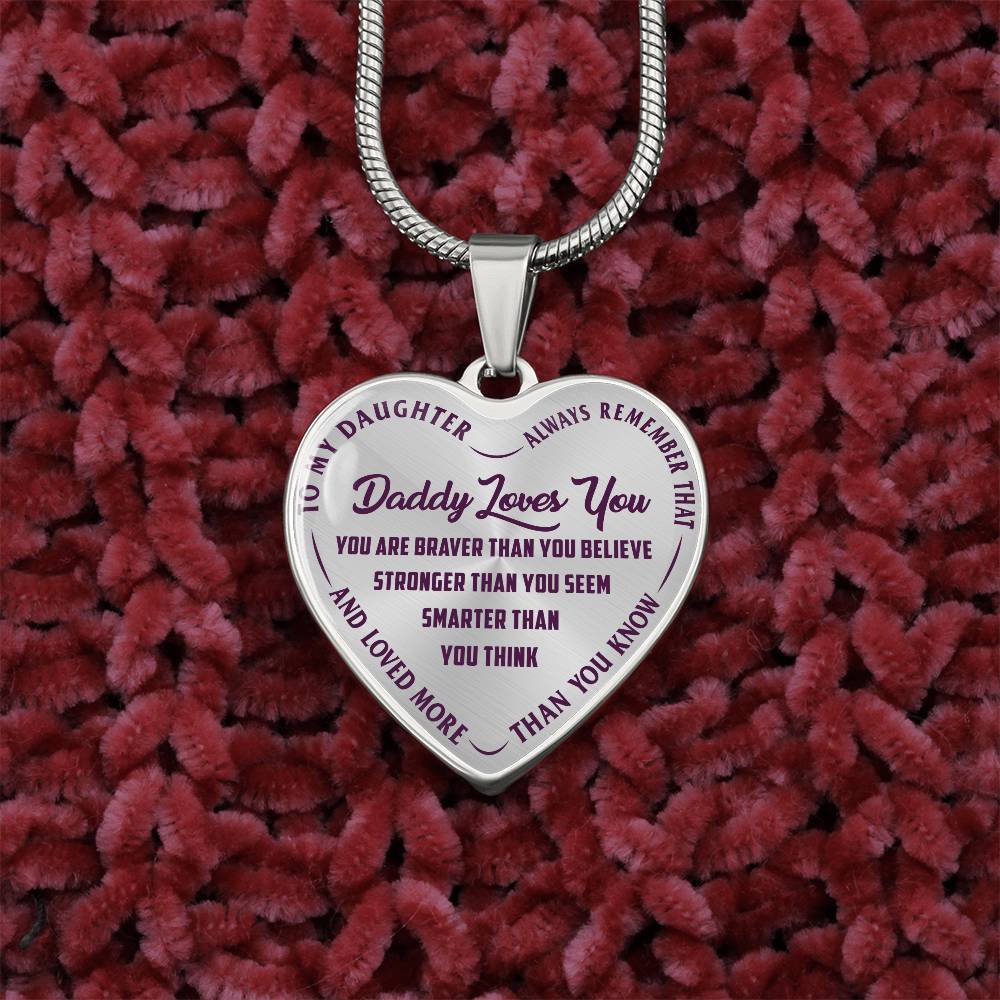 To My Daughter - Daddy Loves You Purple - Heart Necklace - PRICE INCLUDES FREE SHIPPING