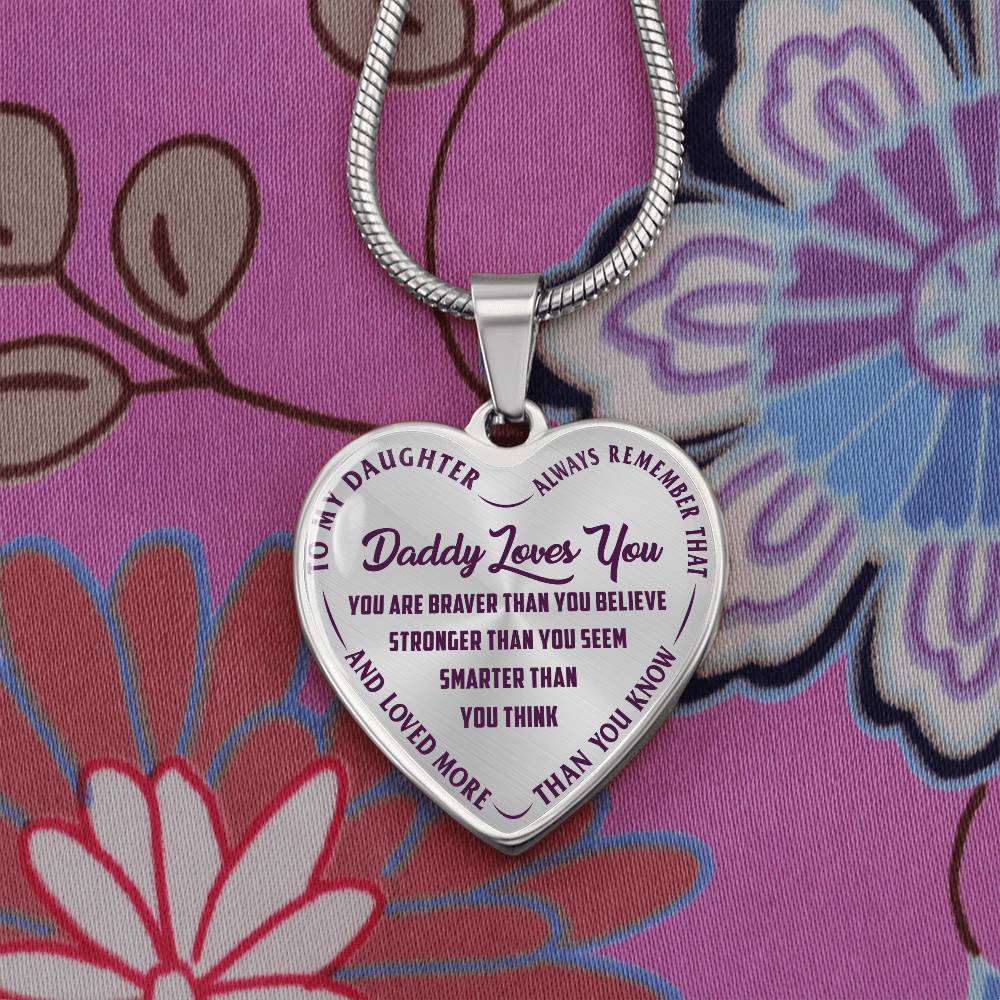 To My Daughter - Daddy Loves You Purple - Heart Necklace - PRICE INCLUDES FREE SHIPPING