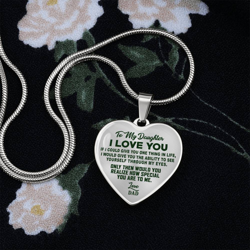 To My Daughter - I Love You Green - Heart Necklace - PRICE INCLUDES FREE SHIPPING