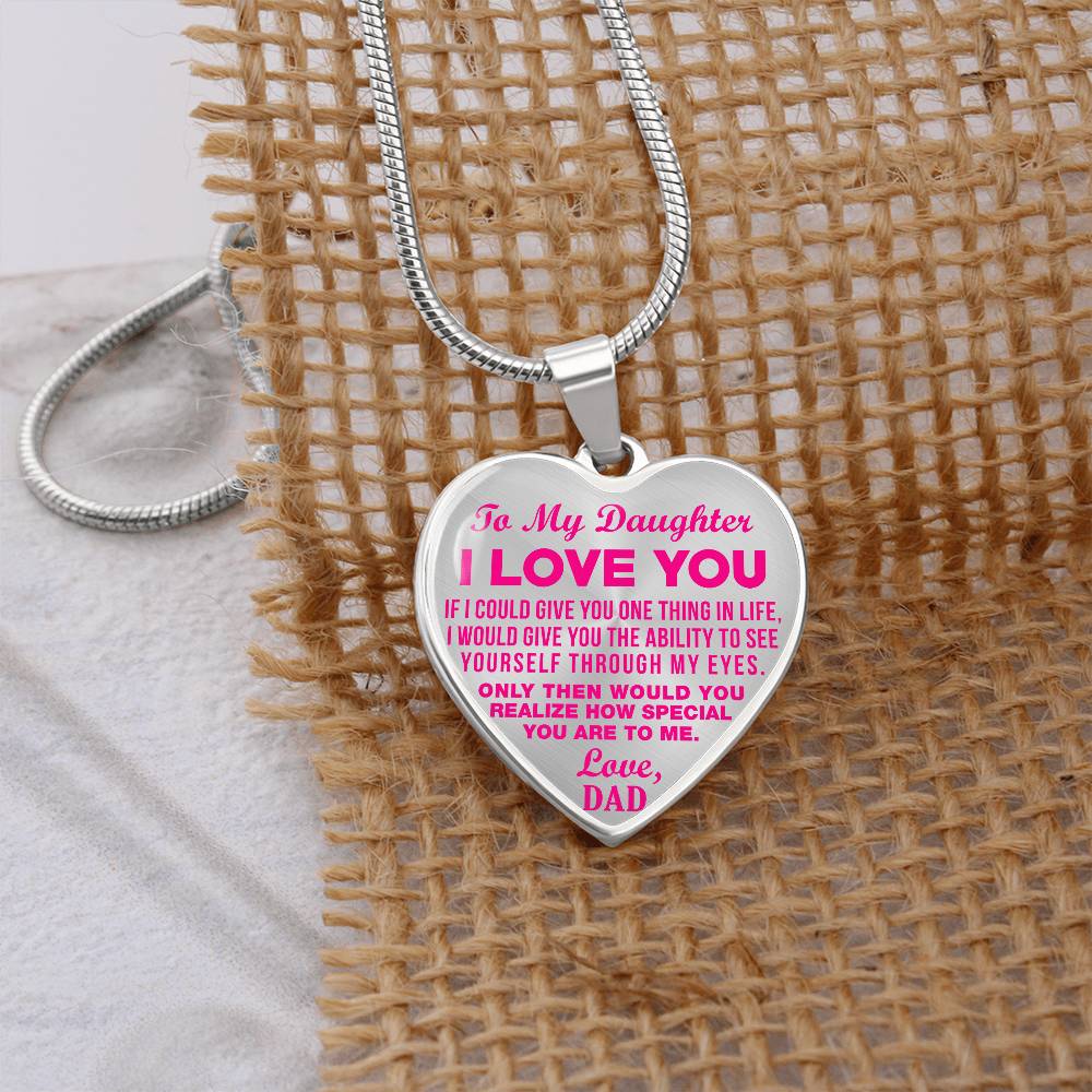 To My Daughter - I Love You Pink- Heart Necklace - PRICE INCLUDES FREE SHIPPING