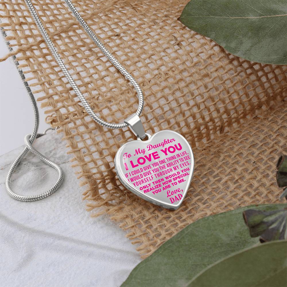 To My Daughter - I Love You Pink- Heart Necklace - PRICE INCLUDES FREE SHIPPING