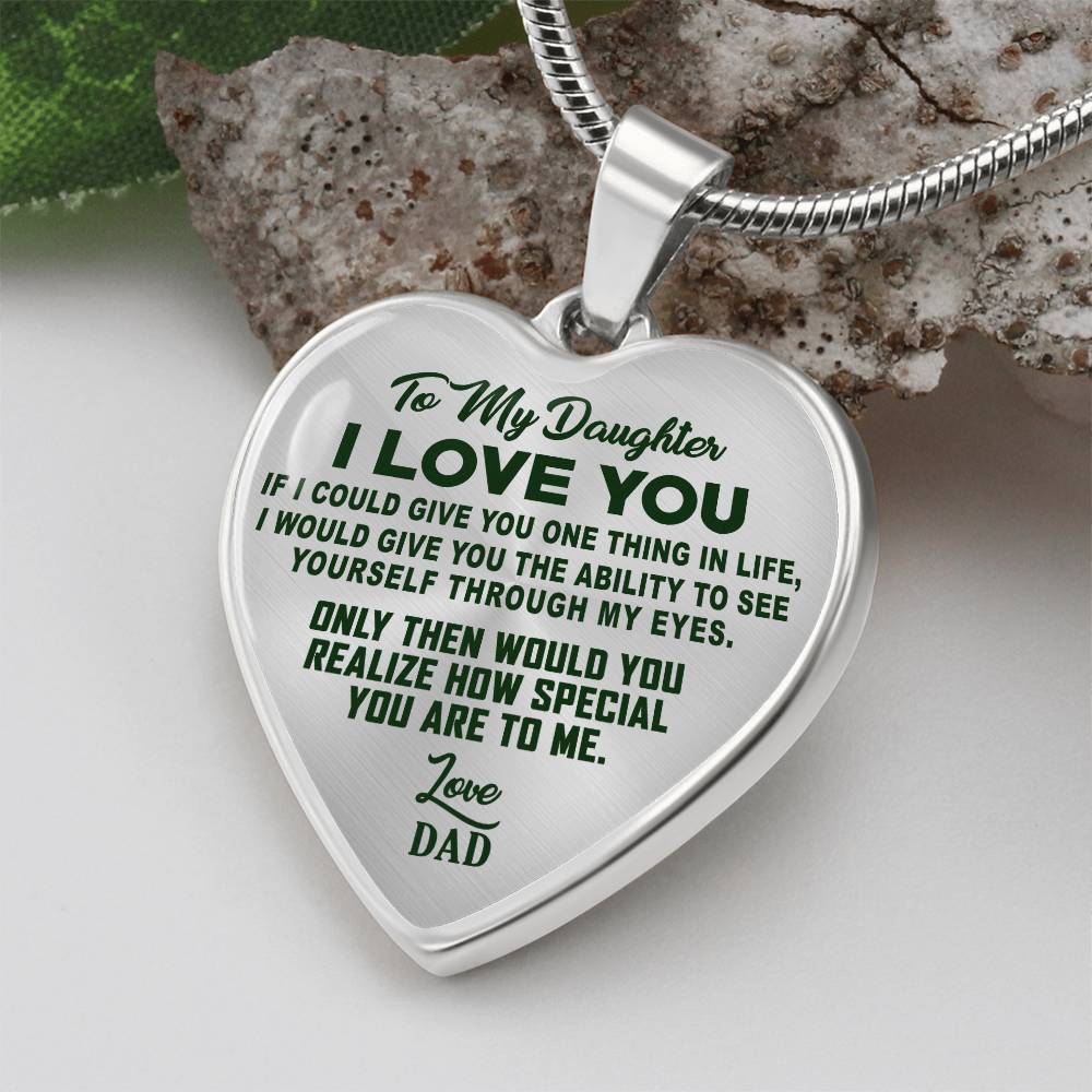 To My Daughter - I Love You Green - Heart Necklace - PRICE INCLUDES FREE SHIPPING