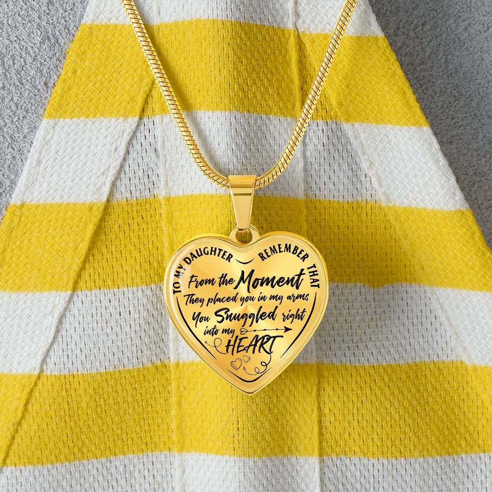 To My Daughter - You Snuggled Right Into My Heart - Heart Necklace - PRICE INCLUDES FREE SHIPPING