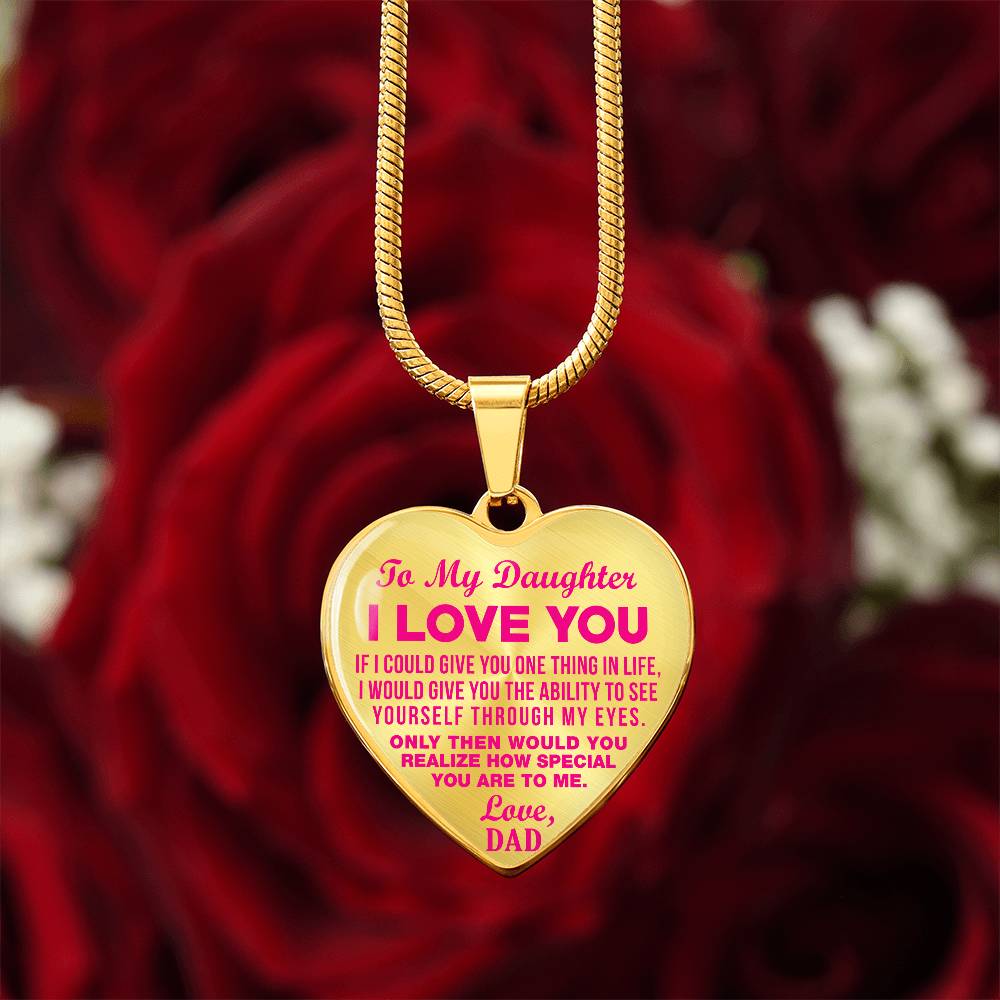 To My Daughter - I Love You Pink- Heart Necklace - PRICE INCLUDES FREE SHIPPING