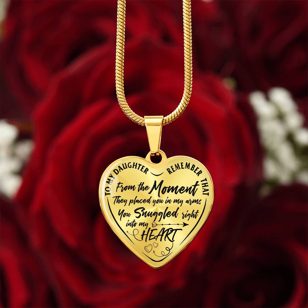 To My Daughter - You Snuggled Right Into My Heart - Heart Necklace - PRICE INCLUDES FREE SHIPPING