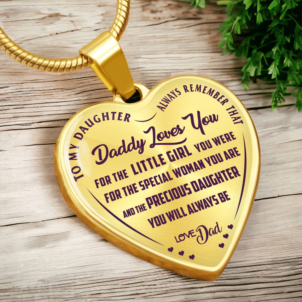 To My Daughter - Daddy Loves You - Heart Necklace - PRICE INCLUDES FREE SHIPPING