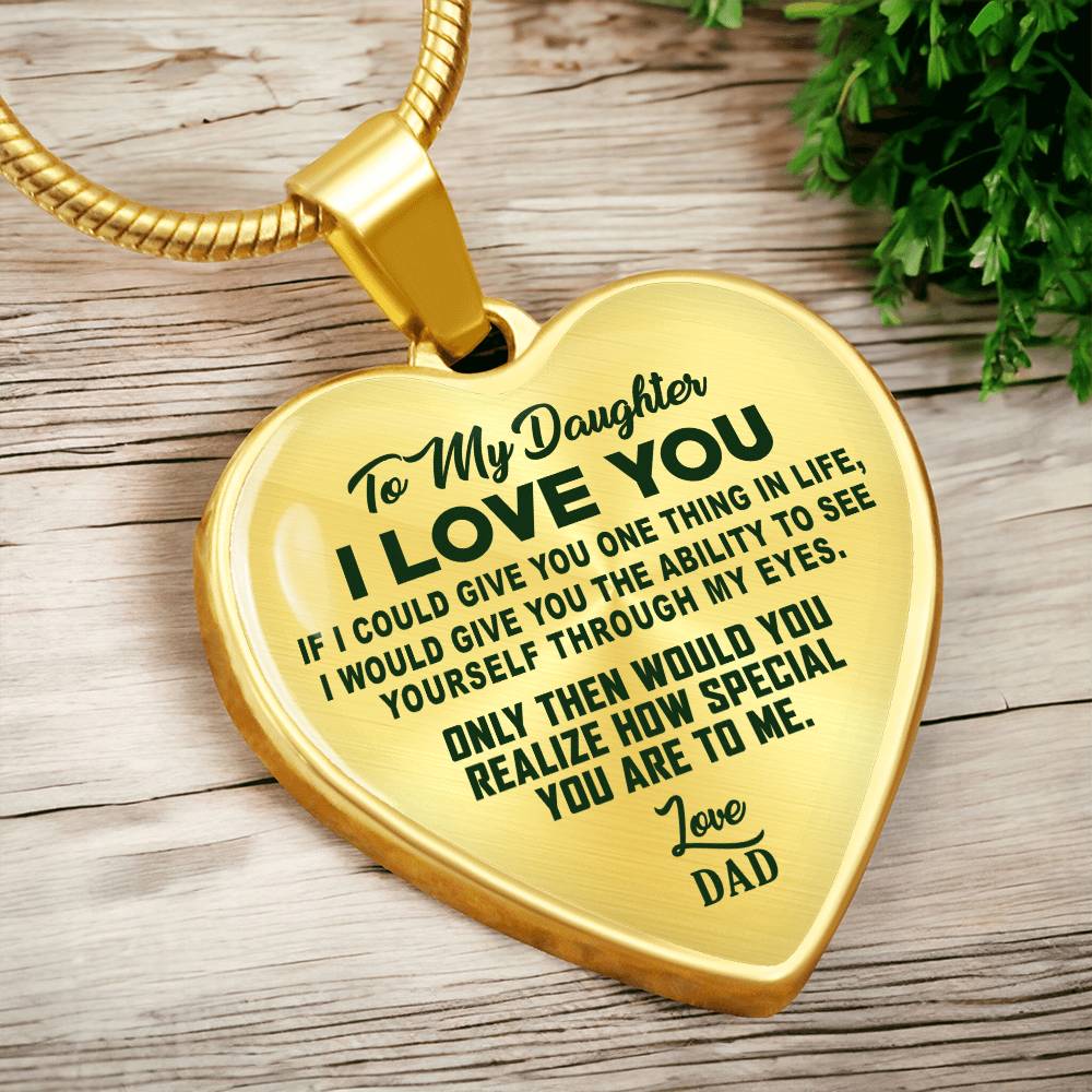To My Daughter - I Love You Green - Heart Necklace - PRICE INCLUDES FREE SHIPPING