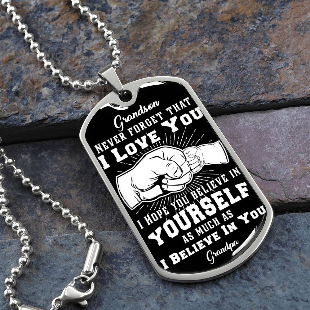 To My Grandson - Never Forget That I Love You - Fist Bump - Dog Tag Necklace