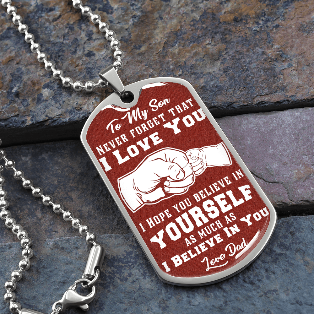 To My Son - I Love You - Love Dad - Red Dog Tag