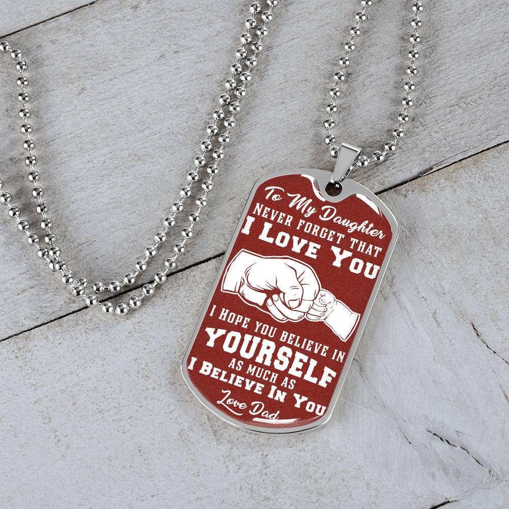To My Daughter - Never Forget That I Love You Brown - Fist Bump - Dog Tag Necklace