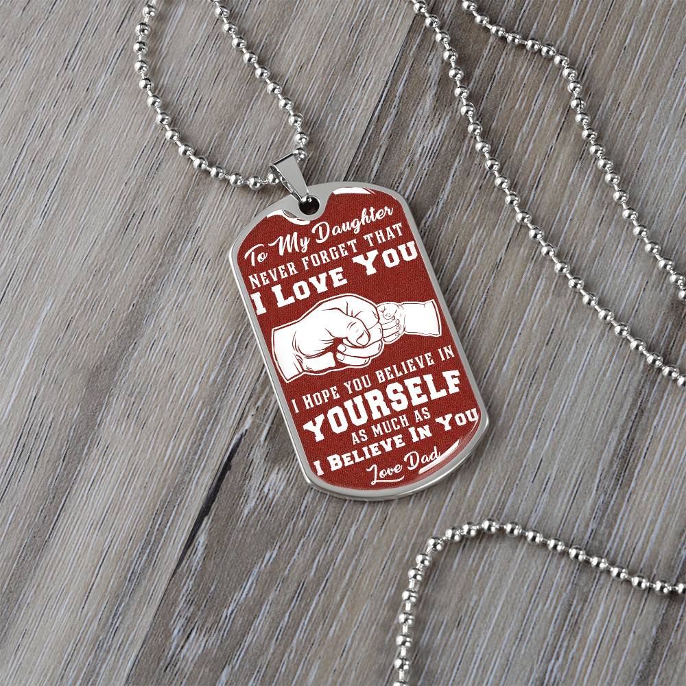 To My Daughter - Never Forget That I Love You Brown - Fist Bump - Dog Tag Necklace
