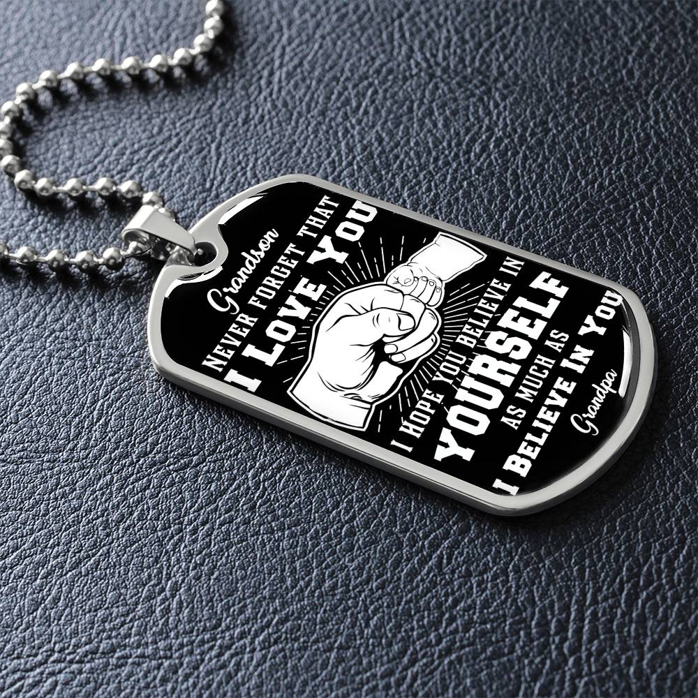 To My Grandson - Never Forget That I Love You - Fist Bump - Dog Tag Necklace