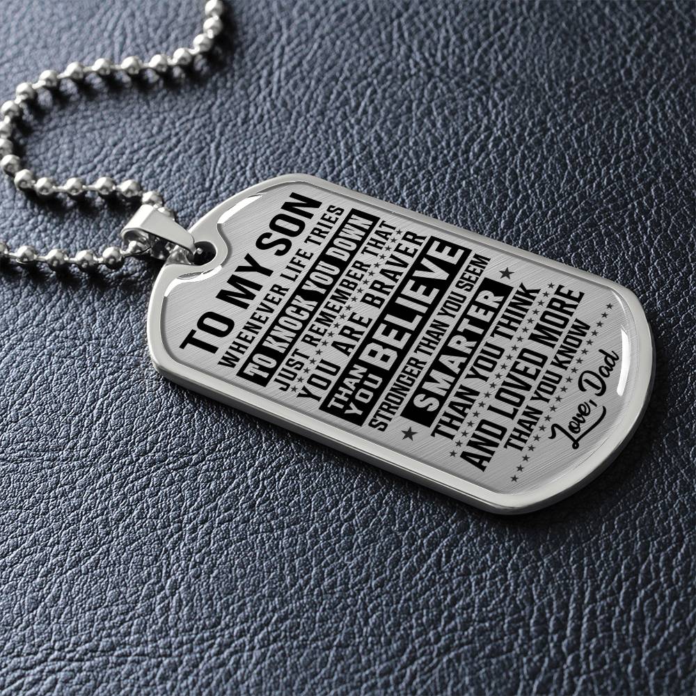 To My Son - You Are Braver - Dog Tag Necklace
