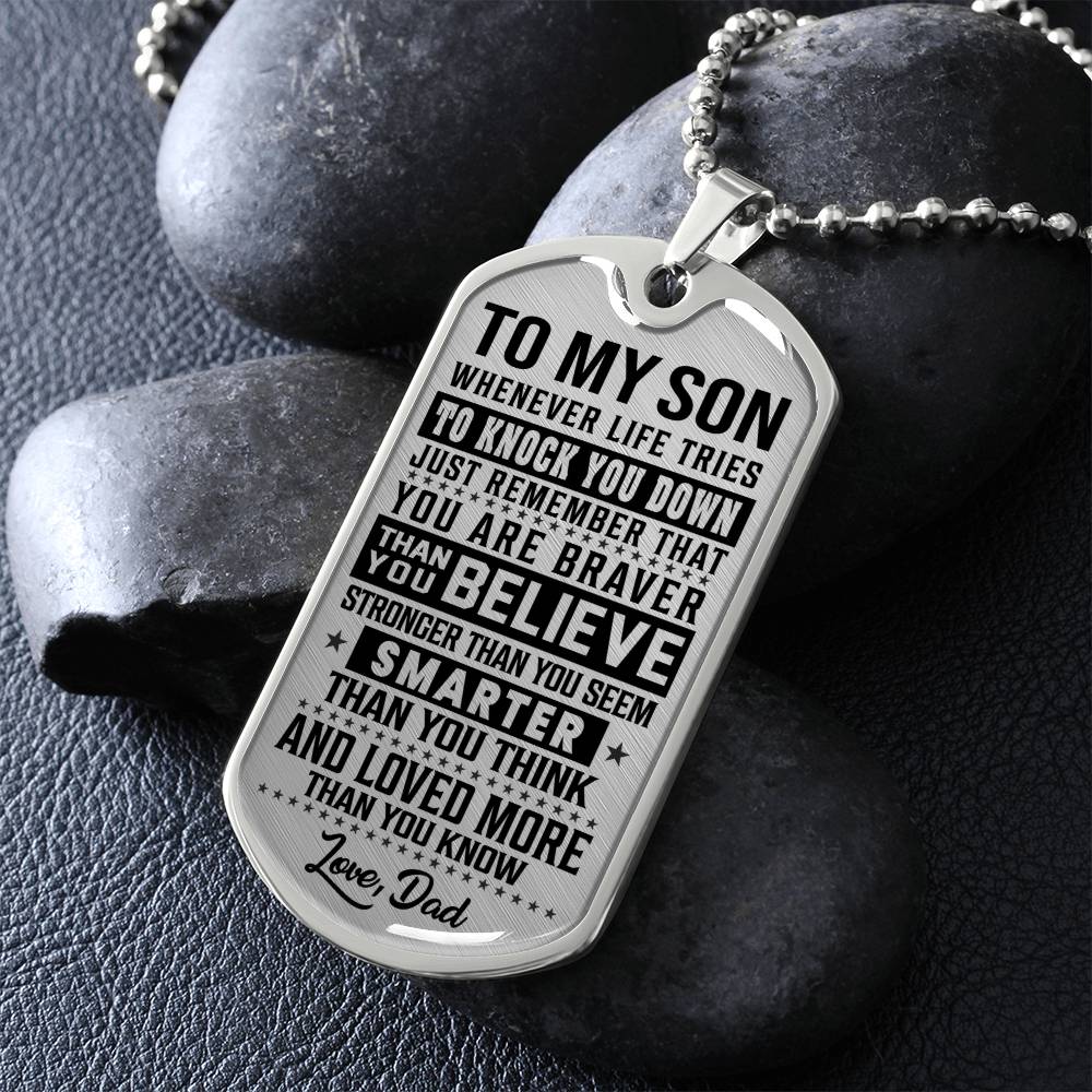 To My Son - You Are Braver - Dog Tag Necklace