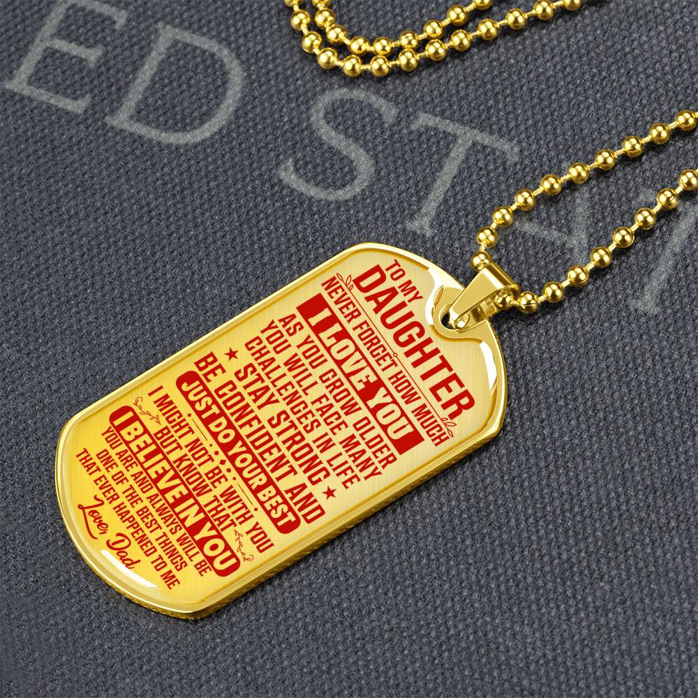 To My Daughter - Never Forget I Love You Red - Dog Tag Necklace