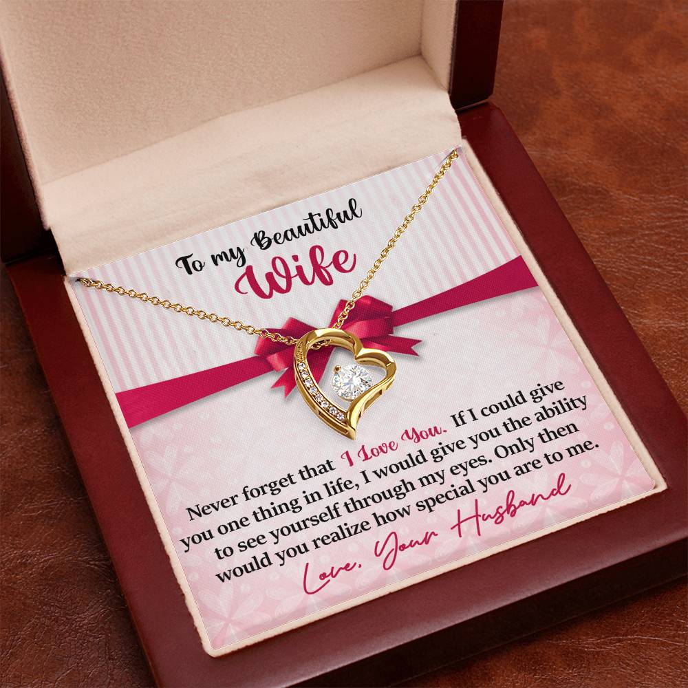 To My Beautiful Wife - Never Forget That I Love You - Pink Bow - Forever Love Necklace - Message Box