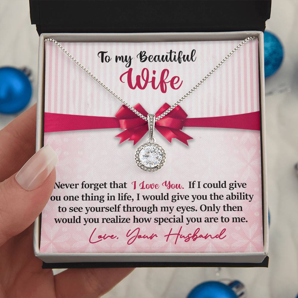 To My Beautiful Wife - I Love You - Pink Bow - Eternal Hope Necklace