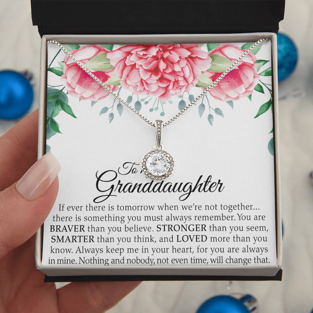 To My Granddaughter - You Are Braver - Flowers Pink - Eternal Hope Necklace - Message Box