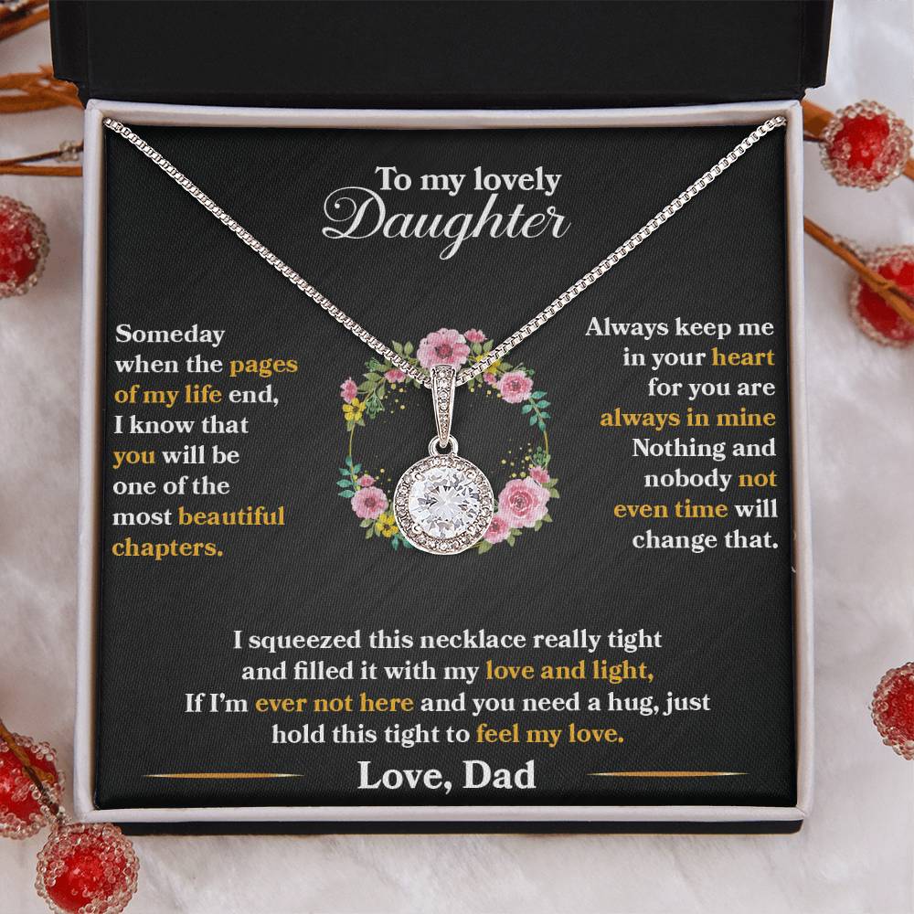 To My Daughter - Always Keep Me In Your Heart - Flowers Black - Eternal Hope Necklace - Message Box