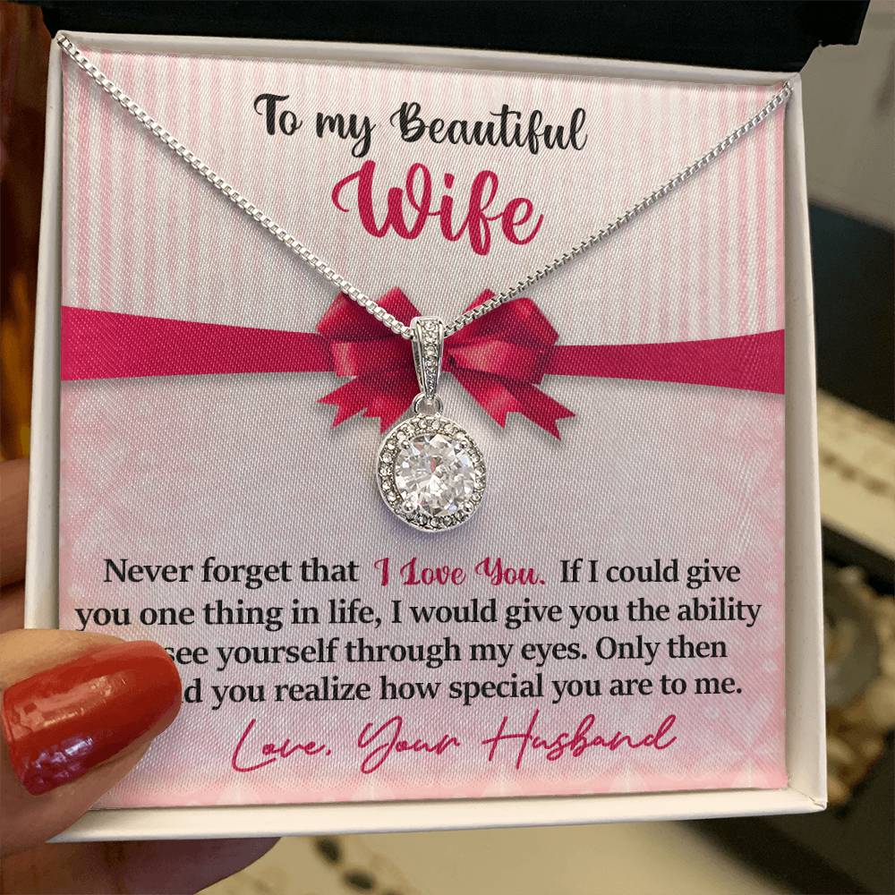 To My Beautiful Wife - I Love You - Pink Bow - Eternal Hope Necklace