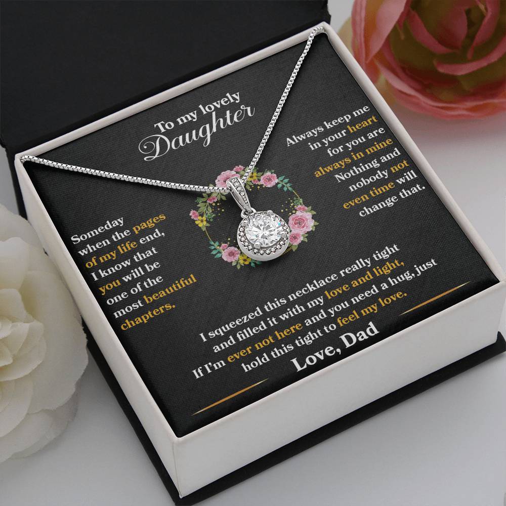To My Daughter - Always Keep Me In Your Heart - Flowers Black - Eternal Hope Necklace - Message Box