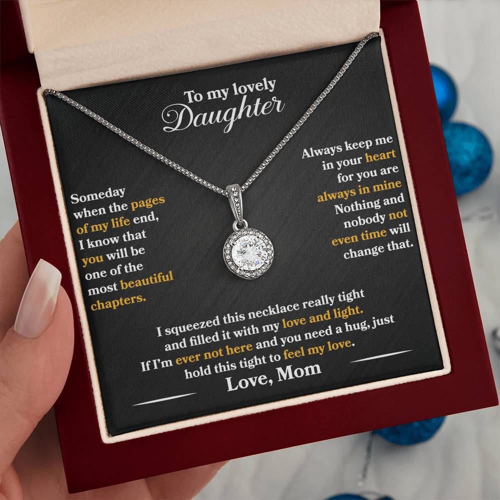 To My Daughter - Always Keep Me In Your Heart - Flowers Black - Eternal Hope Necklace - Message Box