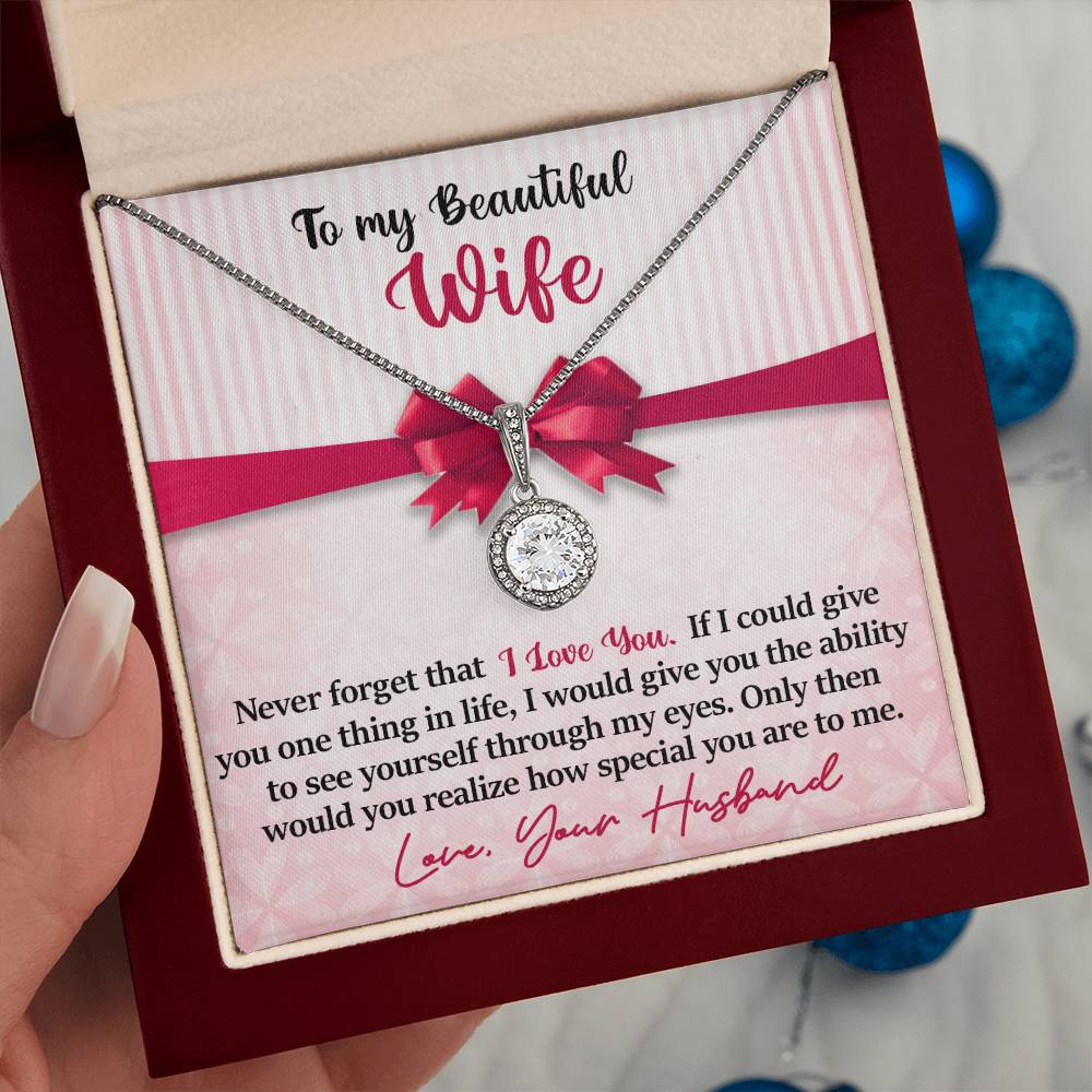 To My Beautiful Wife - I Love You - Pink Bow - Eternal Hope Necklace