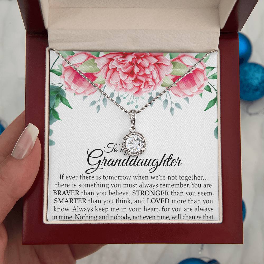 To My Granddaughter - You Are Braver - Flowers Pink - Eternal Hope Necklace - Message Box