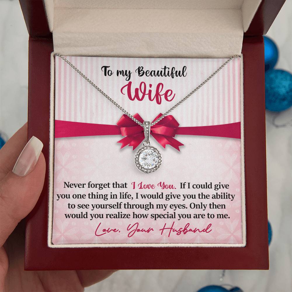 To My Beautiful Wife - I Love You - Pink Bow - Eternal Hope Necklace