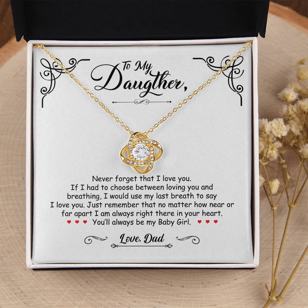 To My Daughter - You'll Always Be My Baby Girl - Love Knot Necklace - Message Box