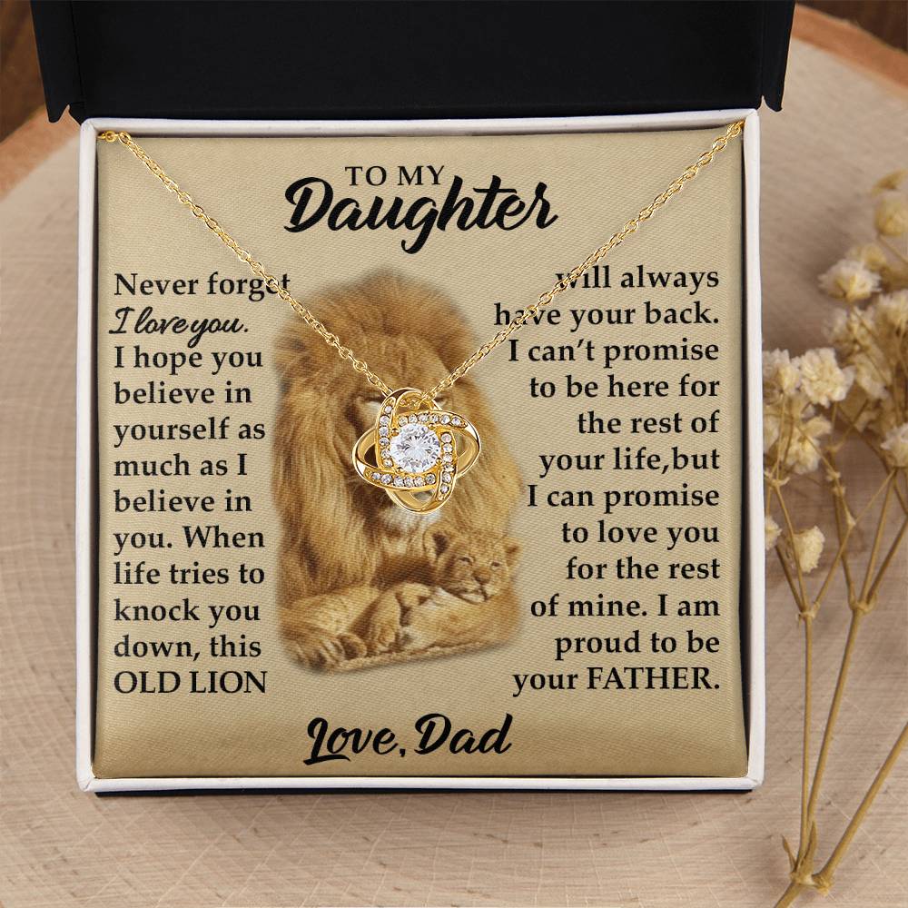 To My Daughter - I Am Proud To Be Your Father - Lions - Love Knot Necklace - Message Box