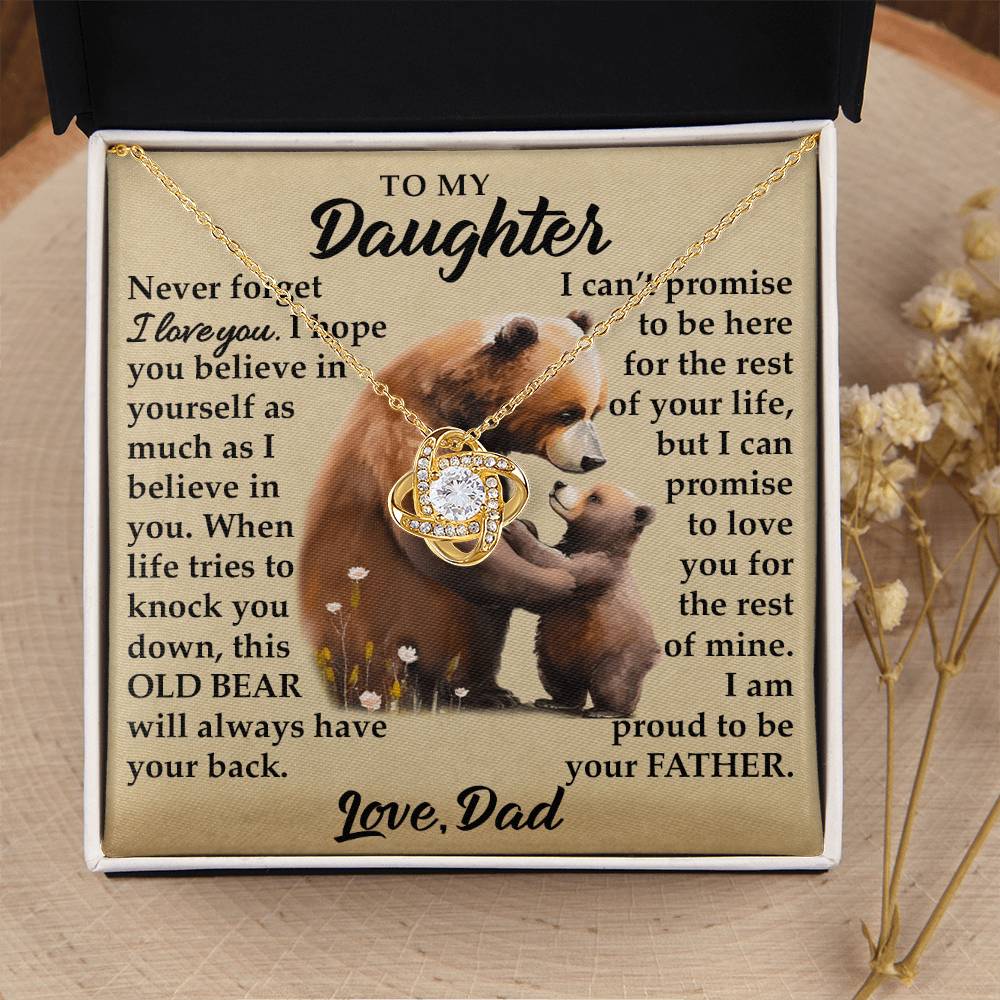 To My Daughter - I Am Proud To Be Your Father - Bears - Love Knot Necklace - Message Box