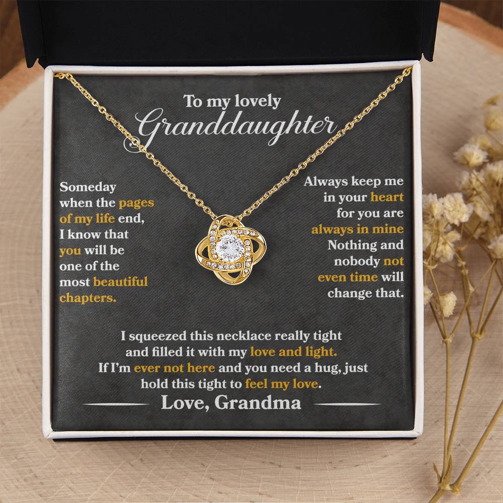 To My Lovely Granddaughter - Always Keep Me In Your Heart - Dark Grey - Love Knot Necklace - Message Box