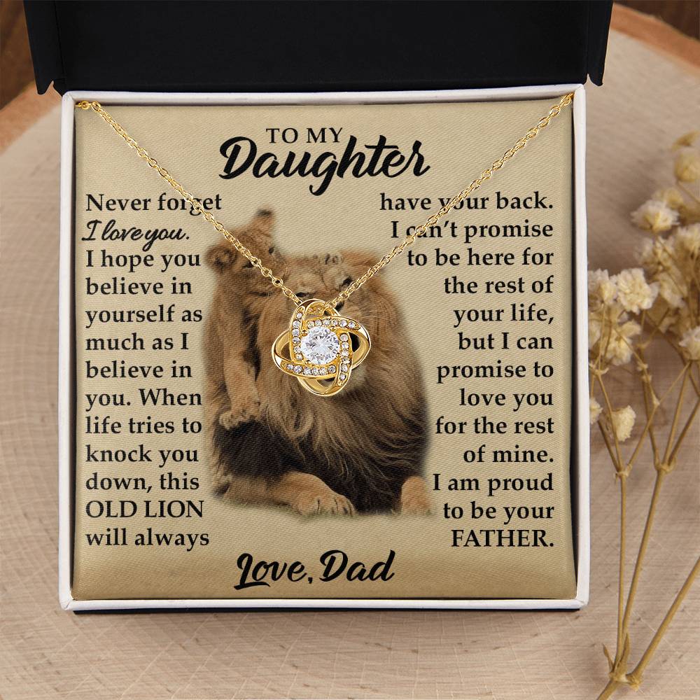 To My Daughter - I Am Proud To Be Your Father - Lions - Love Knot Necklace - Message Box