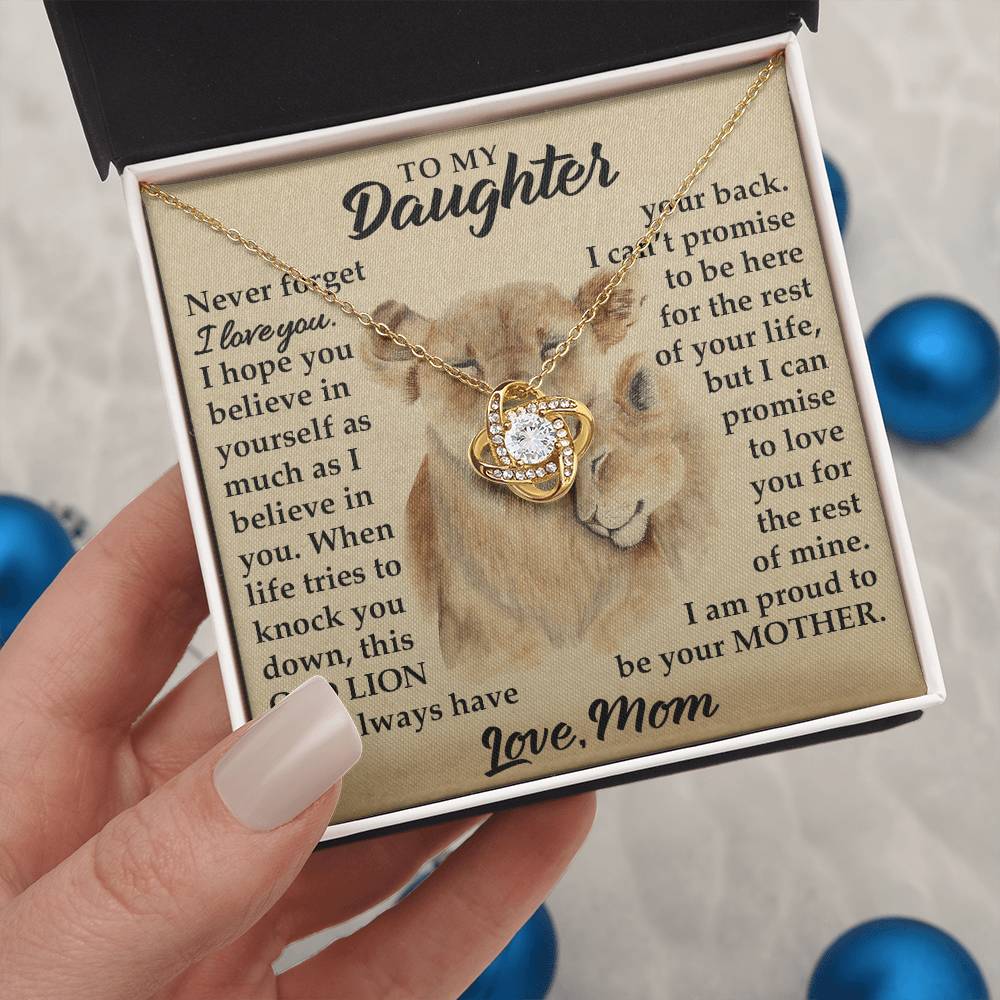 To My Daughter - I Am Proud To Be Your Mother - Lions - Love Knot Necklace - Message Box