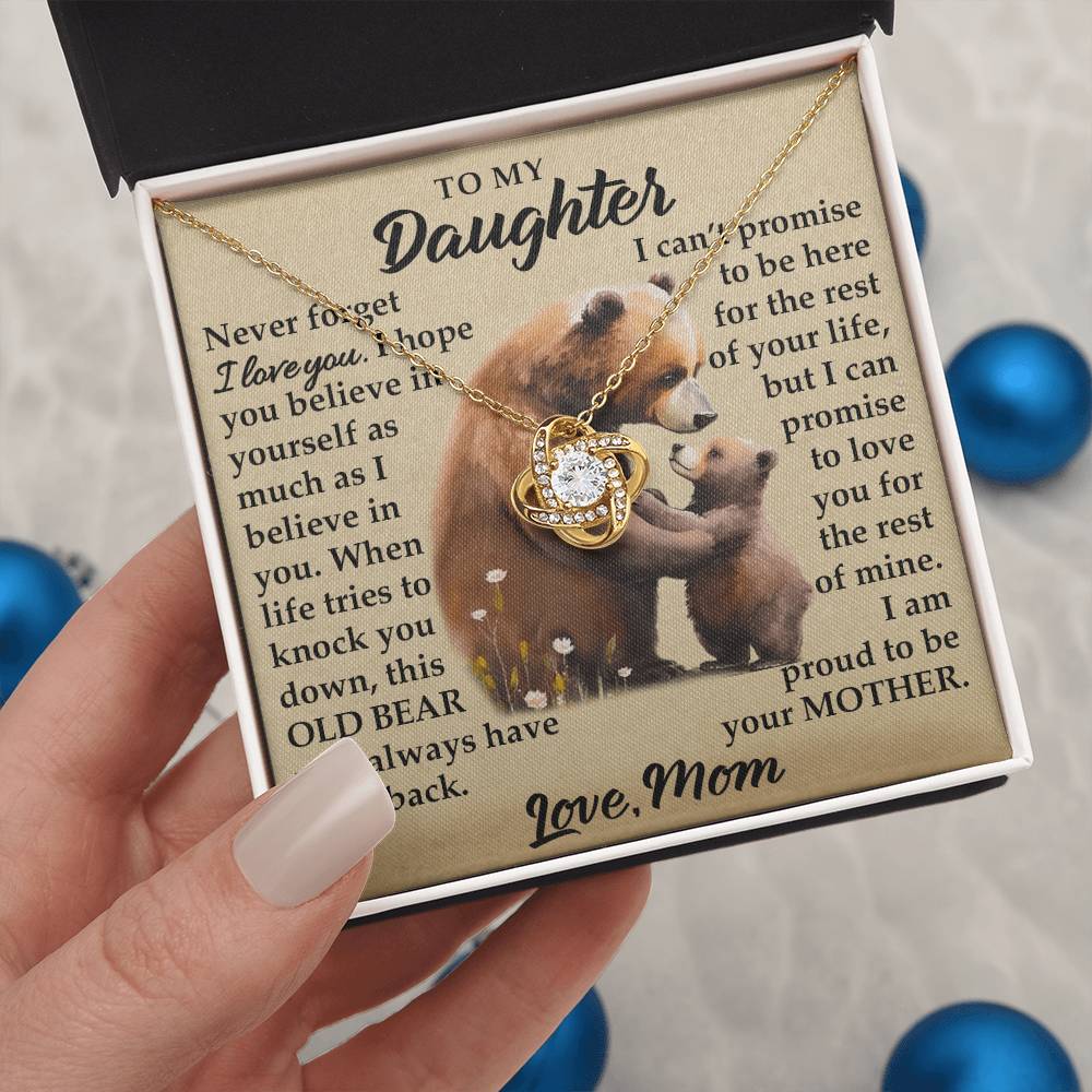 To My Daughter - I Am Proud To Be Your Mother - Bears - Love Knot Necklace - Message Box