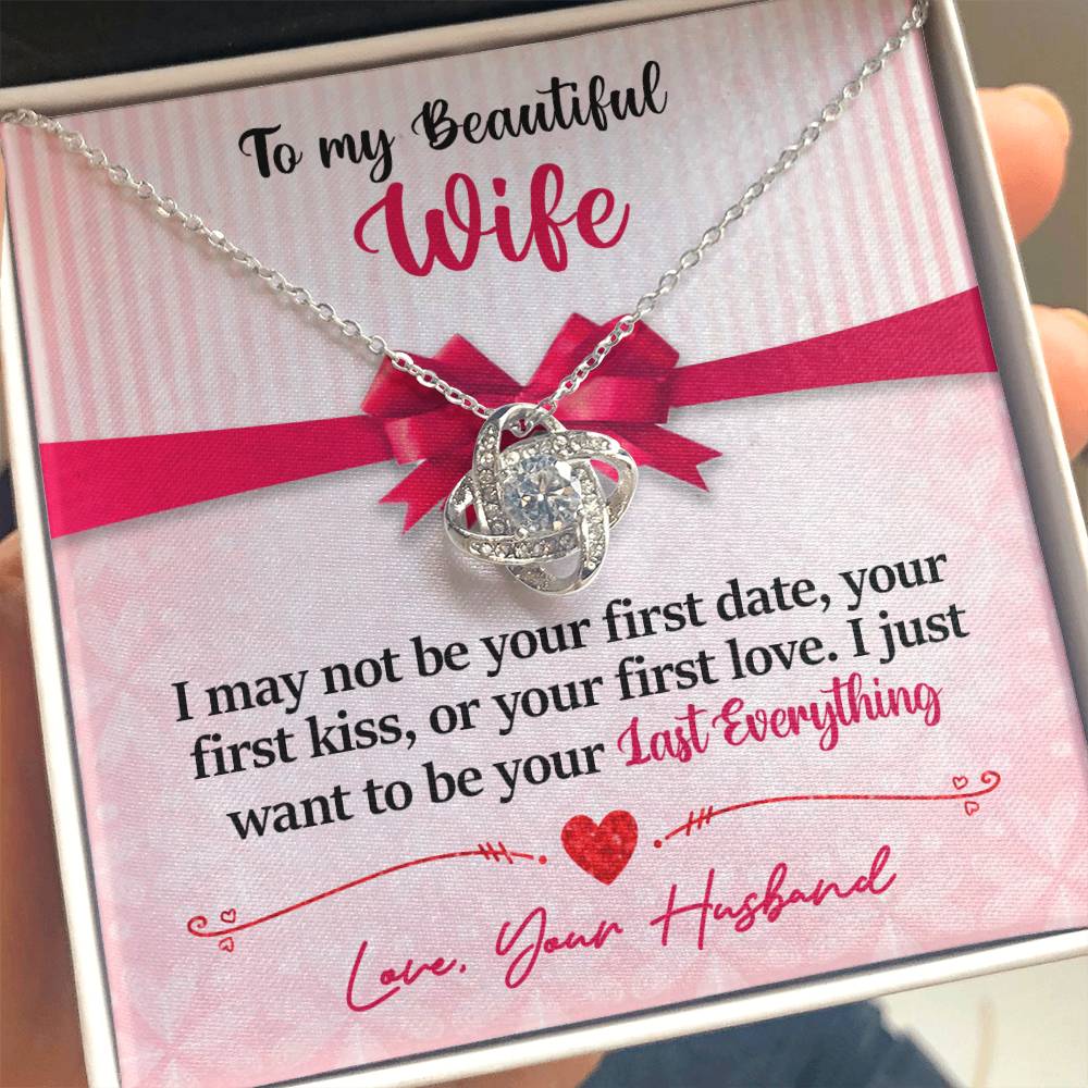 To My Beautiful Wife - Last Everything - Pink Bow - Love Knot Necklace - INCLUDES FREE SHIPPING
